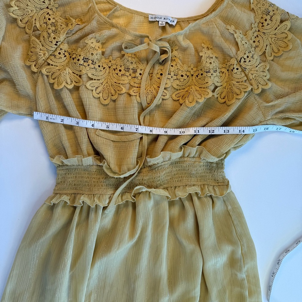 Anthropologie Moon River Cottagecore Dress Lace Midi Ruffle Milk Maid Peasant S - Picture 6 of 16